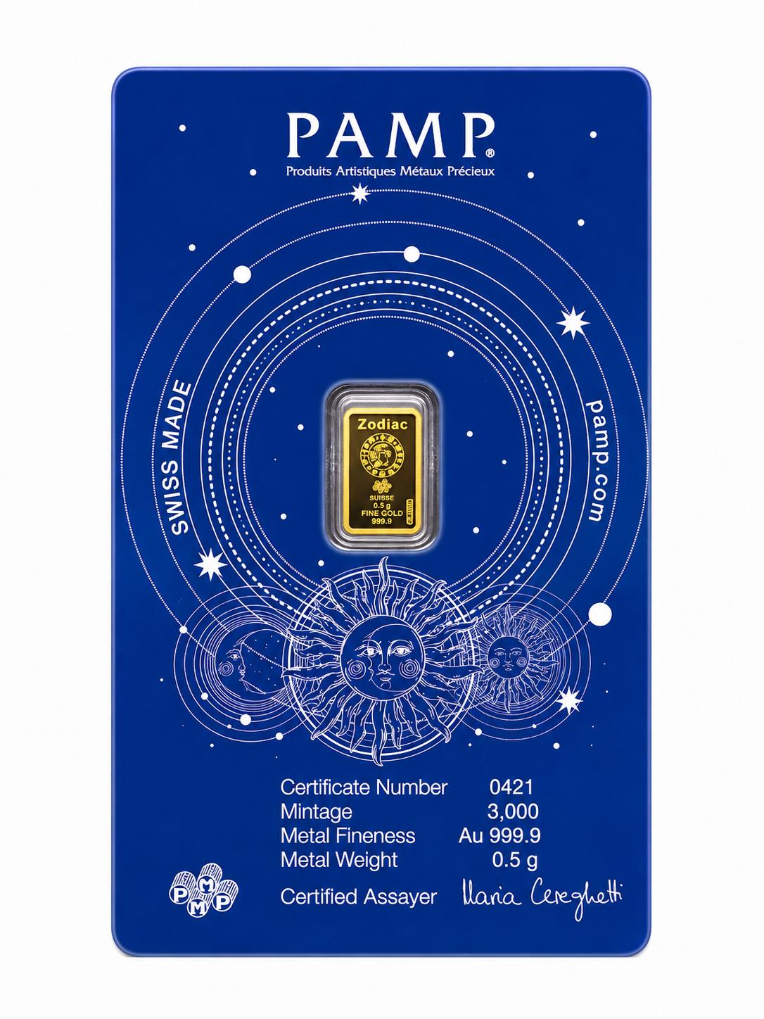 PAMP Libra Zodiac 0.5g .9999 Fine Gold Bar