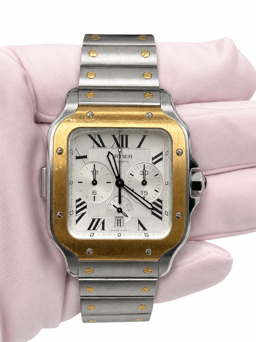 Cartier Santos de Cartier Chronograph Silver Dial on Bracelet W2SA0008 Card Open Date