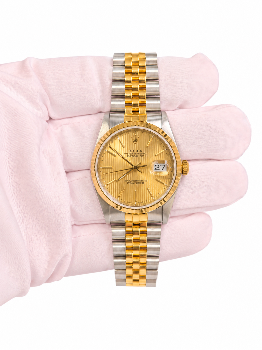 Rolex Datejust 36 Champagne Linen Stick Dial on Jubilee 16233