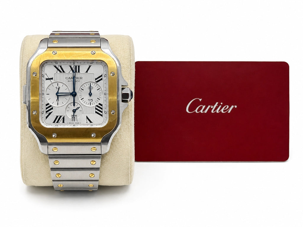 Cartier Santos de Cartier Chronograph Silver Dial on Bracelet W2SA0008 Card Open Date