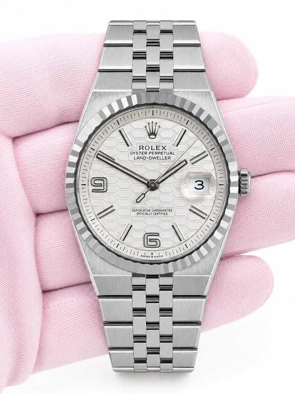 Rolex Land-Dweller 40 White Honeycomb Dial on Flat Jubilee 127334 Card 2026