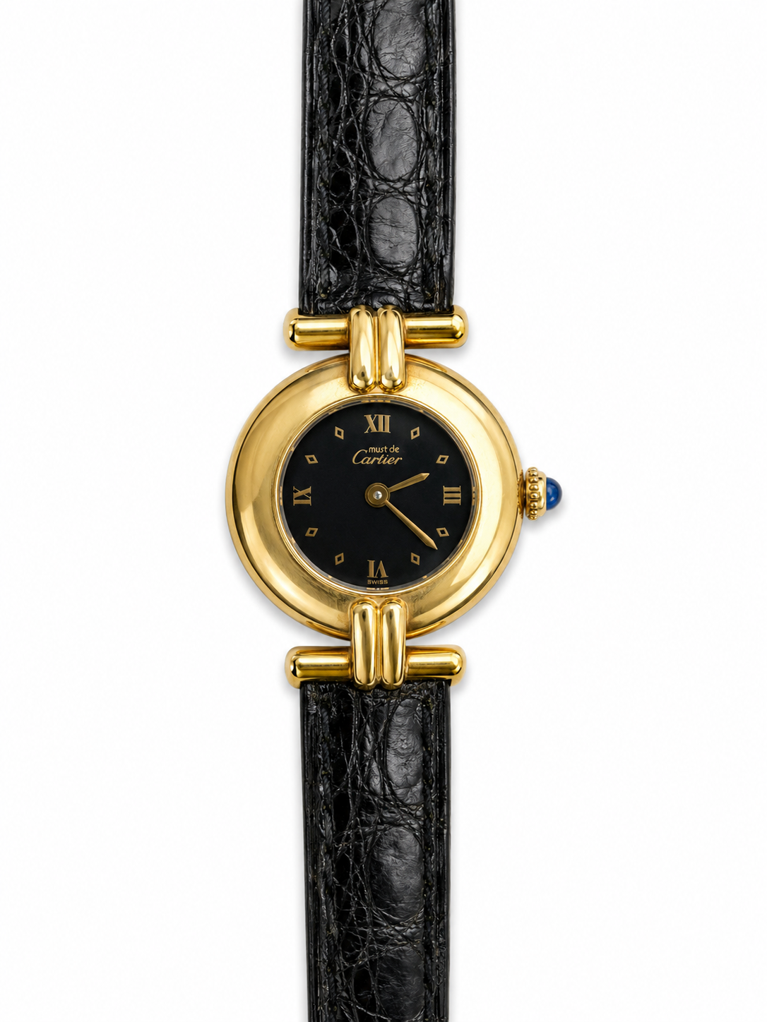Cartier Vermeil Black Dial on BlackLeather Strap 590002