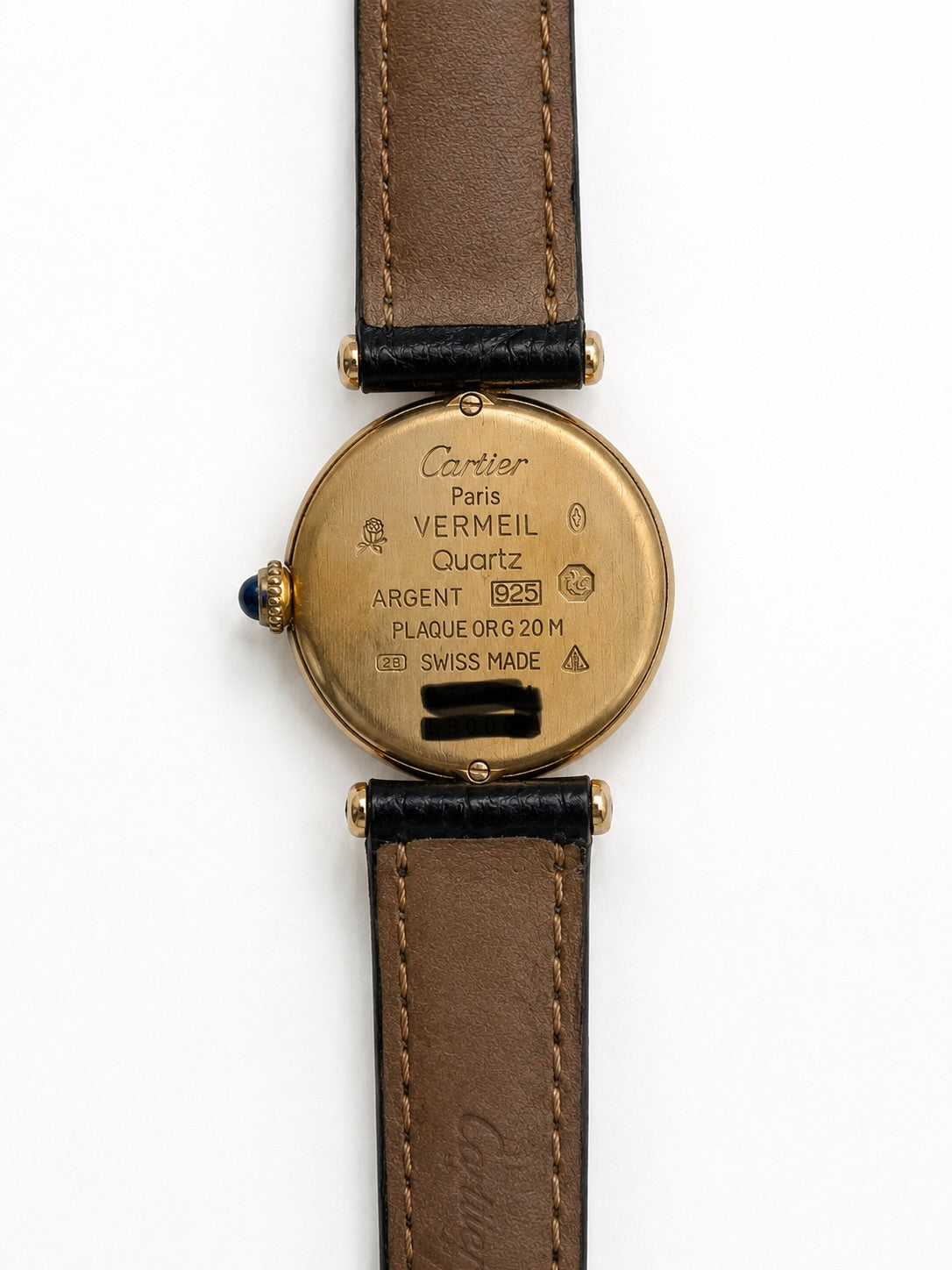 Cartier Vermeil Black Dial on BlackLeather Strap 590002