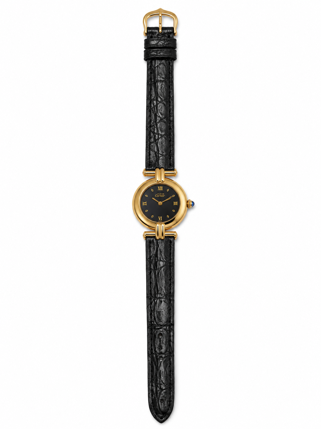 Cartier Vermeil Black Dial on BlackLeather Strap 590002