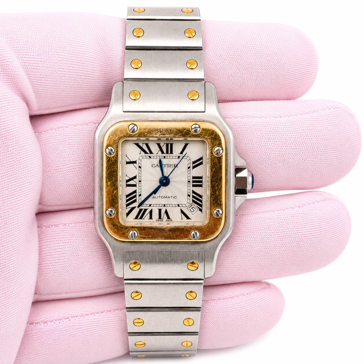 Cartier Santos Galibee White Roman Dial on Two Tone Yellow & Steel 2423