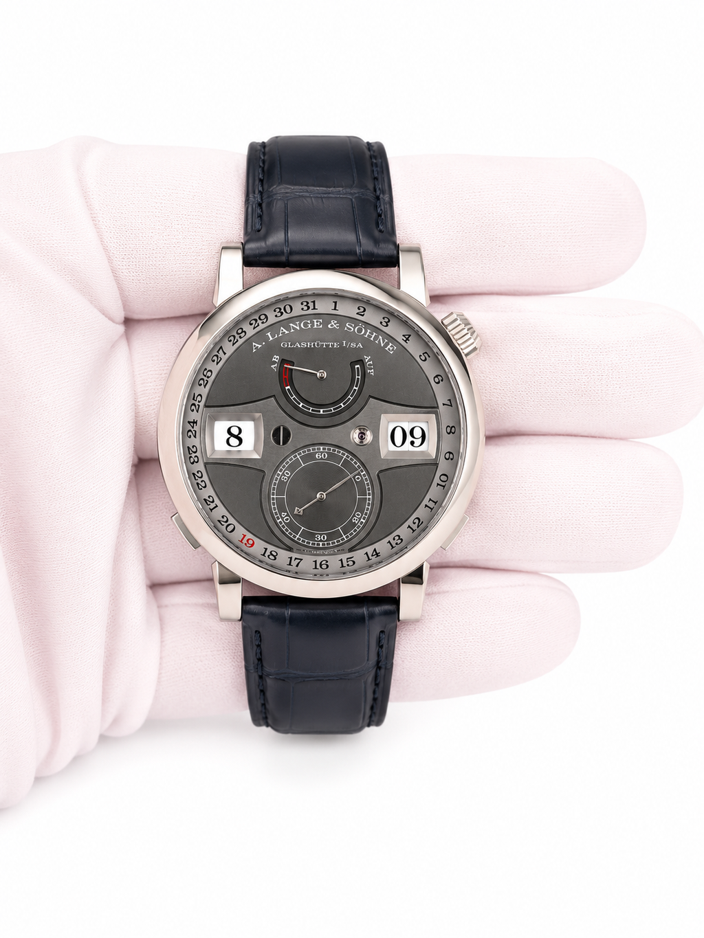 A. Lange & Sohne Zeitwerk Date Gray Dial on Leather Strap 148.038/LSLS1483AA Complete 2021