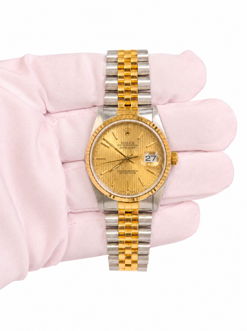 Rolex Datejust 36 Champagne Linen Stick Dial on Jubilee 16233
