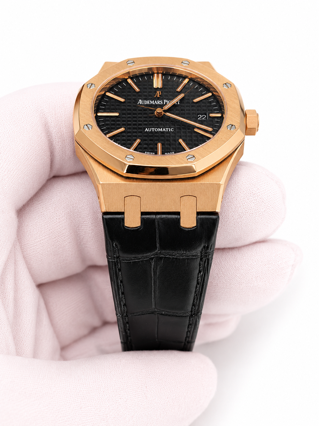 Audemars Piguet Royal Oak Black Dial on RUBBER 15400OR Papers 2013