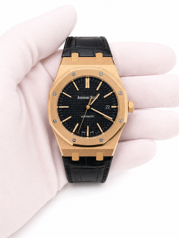 Audemars Piguet Royal Oak Black Dial on RUBBER 15400OR Papers 2013
