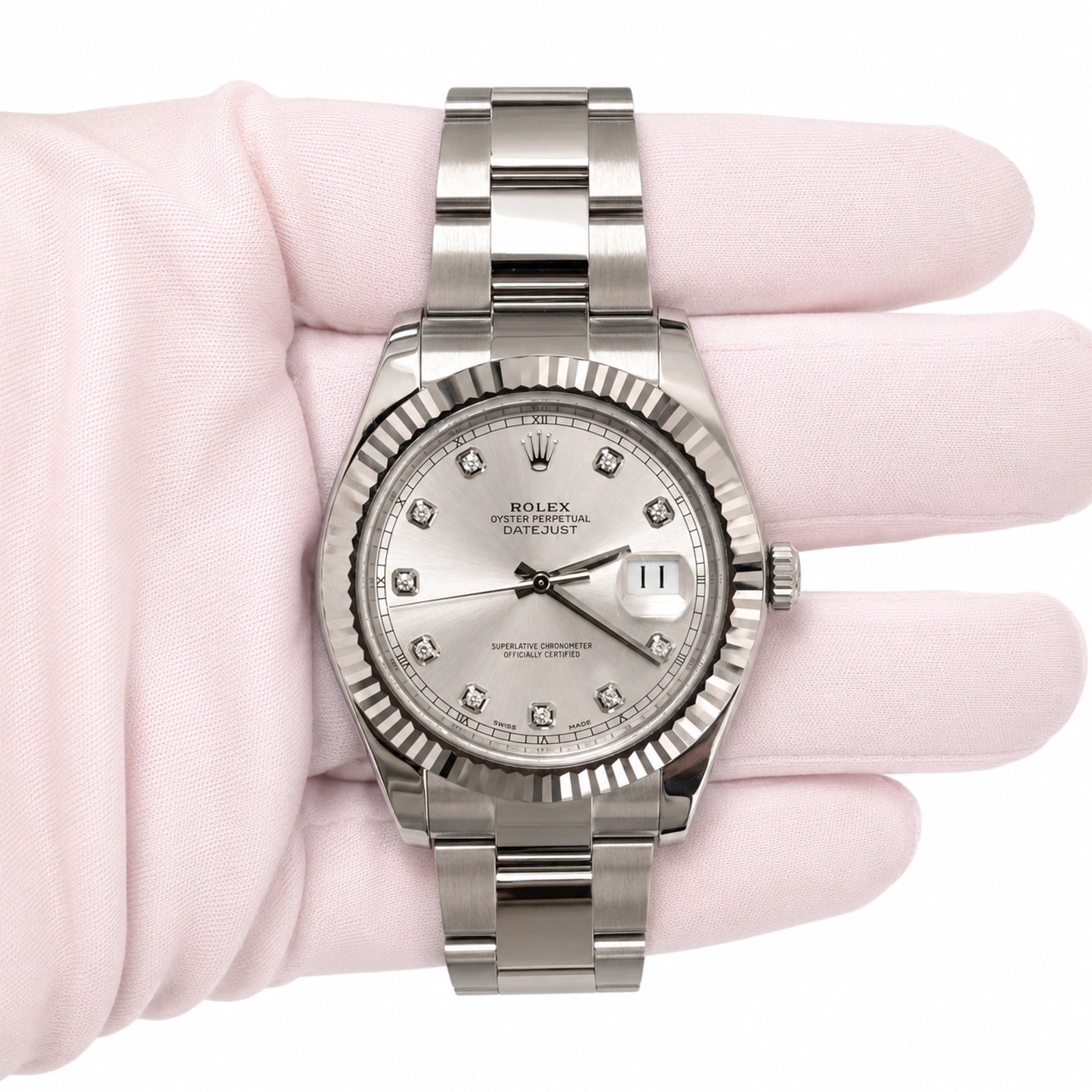 Rolex Datejust II Silver Diamond Dial on Oyster 116334