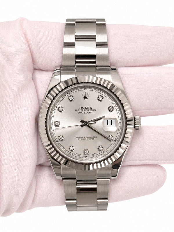Rolex Datejust II Silver Diamond Dial on Oyster 116334